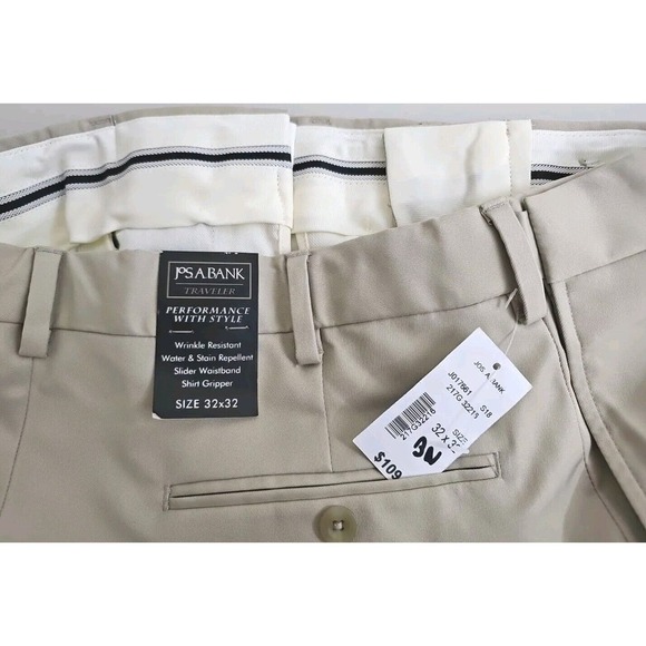Jos. A. Bank~Mens 32×32~Khaki Traveler Chinos Cuffed Pants Wrinkle Resistant NWT - Picture 4 of 9